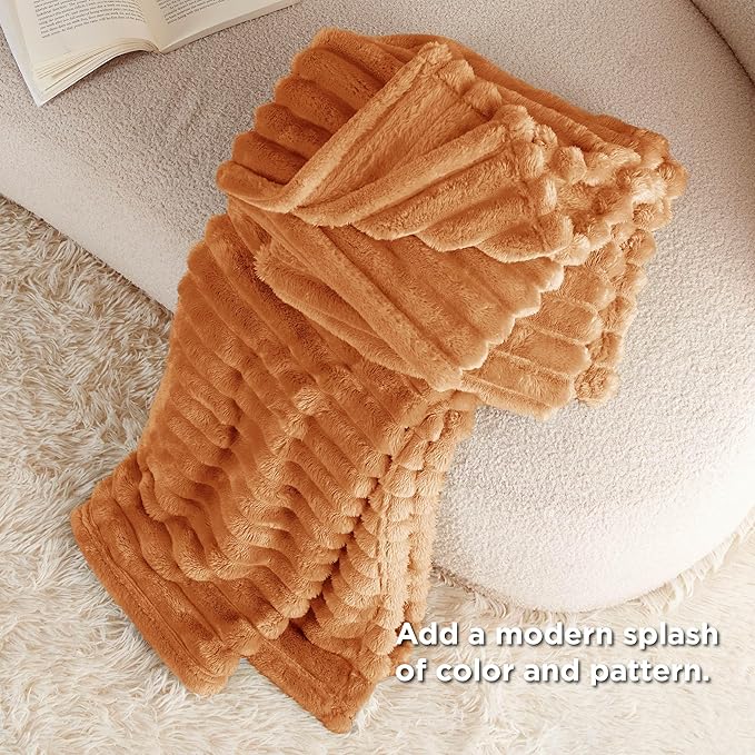 Bedsure GentleSoft Burnt Orange Fall Throw Blanket for Couch - Cozy Soft Blankets for Women, Cute Small Fall Throws for Girls, Orange, 50x60 Inches