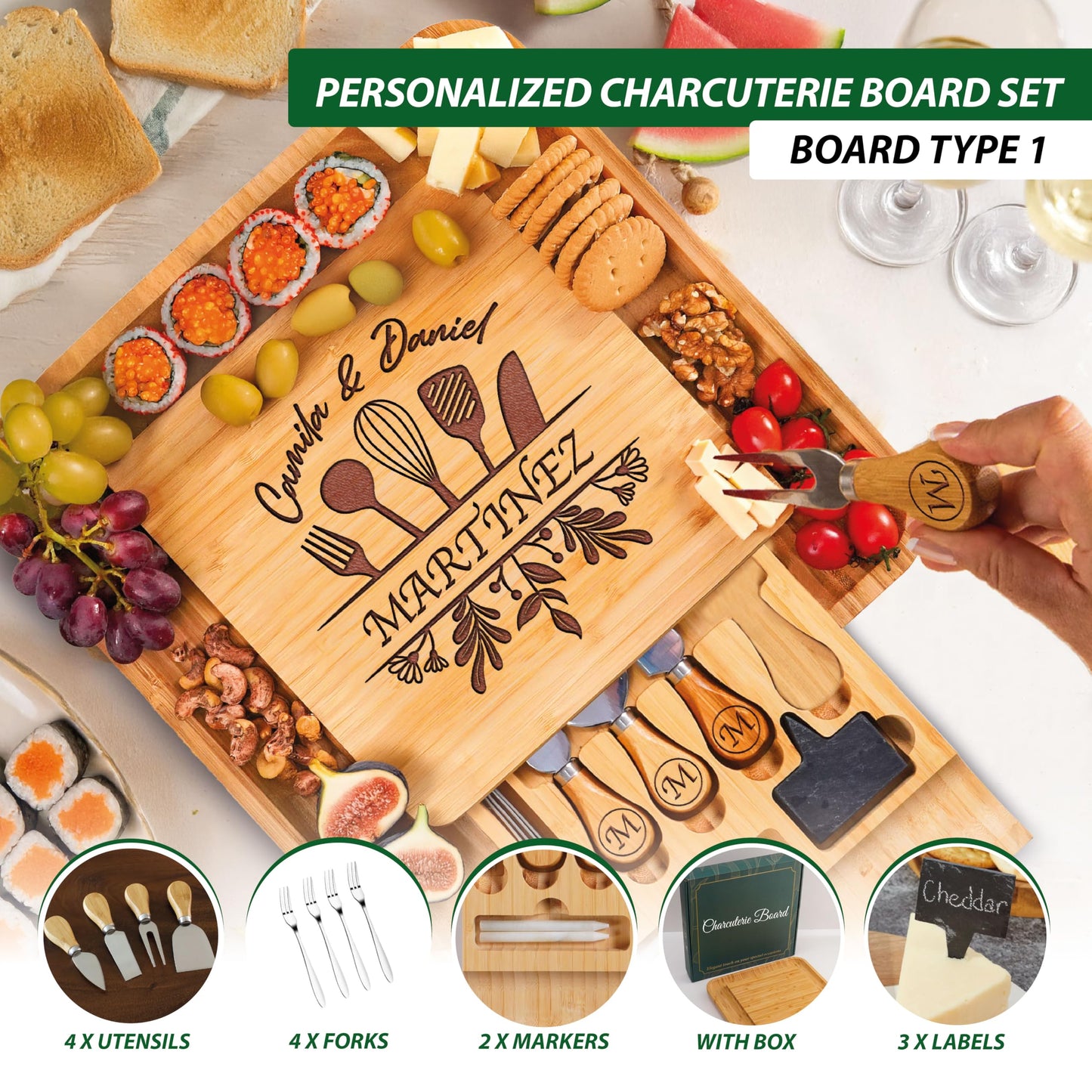 Personalized Charcuterie Board, Wedding Gifts for Couples 2025, Custom Engraved Cutting Board for Anniversary, Engagement, New Home, Christmas, Gift for Bride, Parent, Women, Newlyweds, Housewarming