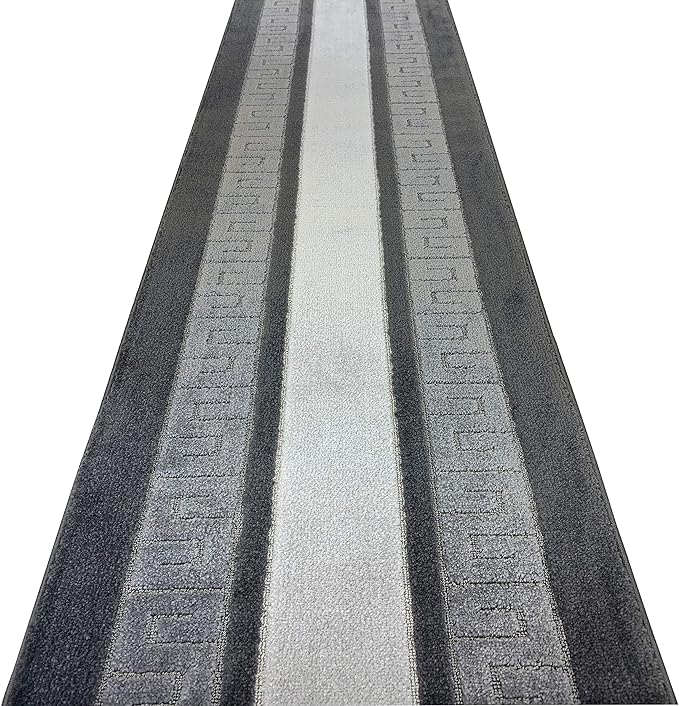 Custom Length Cut to Size Ancient Latin Hellenic Motif Carpet Runner Rug for Hallways, Non Slip Rubber Backed, 31 inch Wide X Customized Length, Greek Key Grey, 31 inch X 19 feet