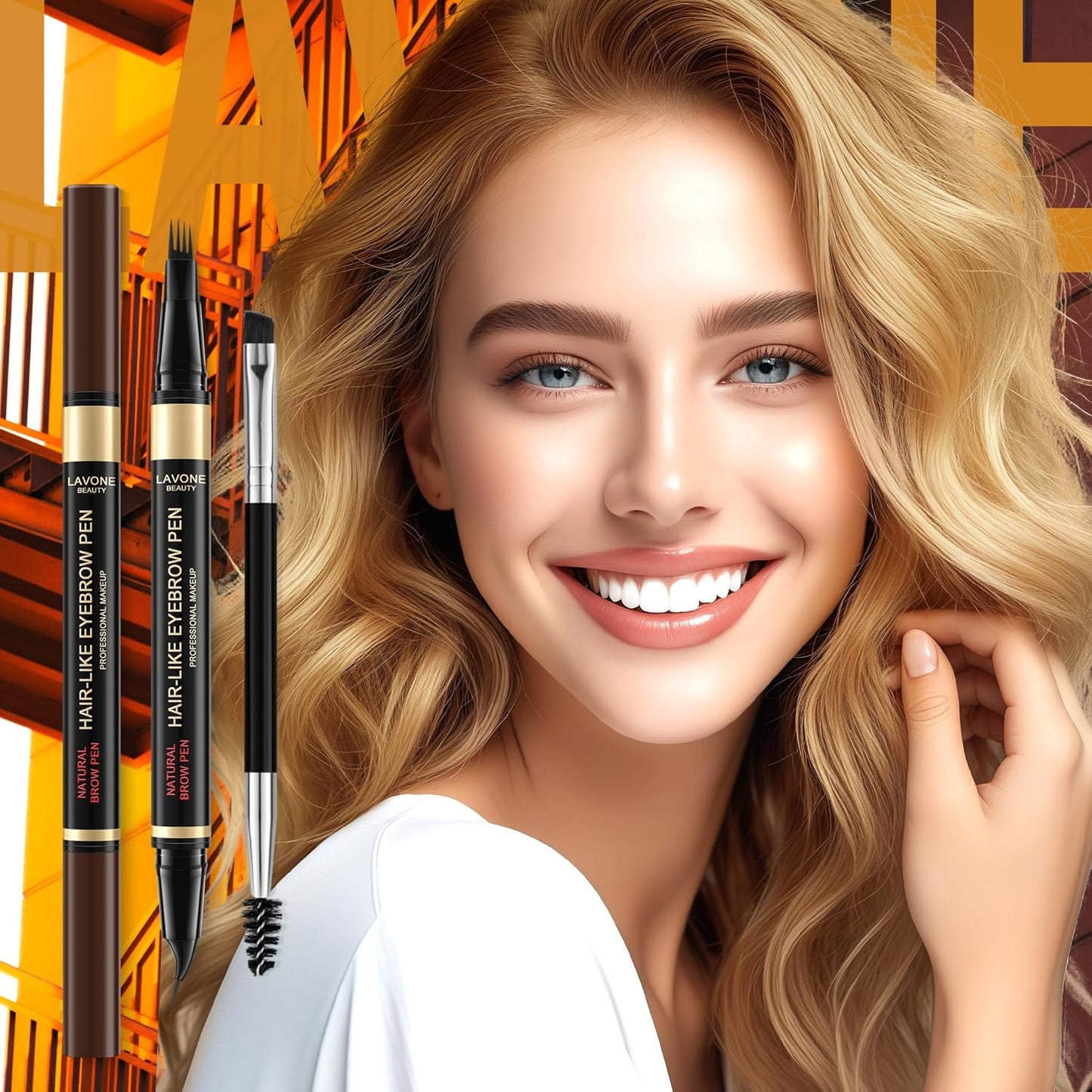 LAVONE Eyebrow Pen, 2-in-1 Eyebrow Pencils for Women with 4 Tip Microblading Eyebrow Pencil and Curved Precise Brow Pencil, Waterproof Eyebrow Pencil Create Full, Natural Hair-Like Brows, Medium Brown
