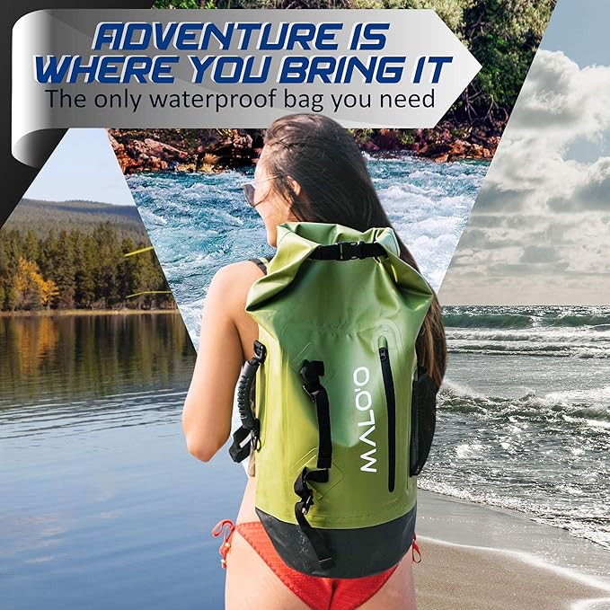 Malo'o 45L Waterproof Heavy Duty Backpack Dry Bags for Kayaking, Camping, Fishing, Hiking Daypack - Beach Accessories, Boat accessories, and Travel Gear - Fishing Rod Case Straps
