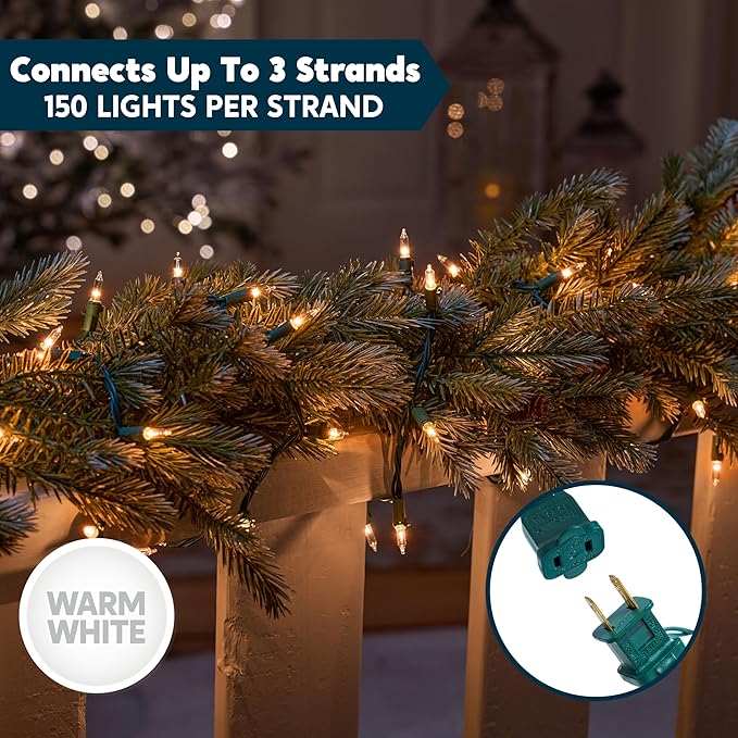 Joiedomi Clear Christmas String Lights Indoor,150 Count Mini Warm White Fairy Light,31.2FT Lighting Decor for Patio Dorm Classroom Bedroom Holiday Wedding Party Garland Birthday Festival,Green Wire