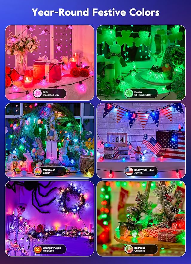 Brightown Smart C9 LED Christmas Lights, 150 LED RGB C9 String Light with Remote, App Control, Music Sync, Connectable Waterproof Outdoor Christmas Lights for House Tree Patio Holiday Xmas Decor