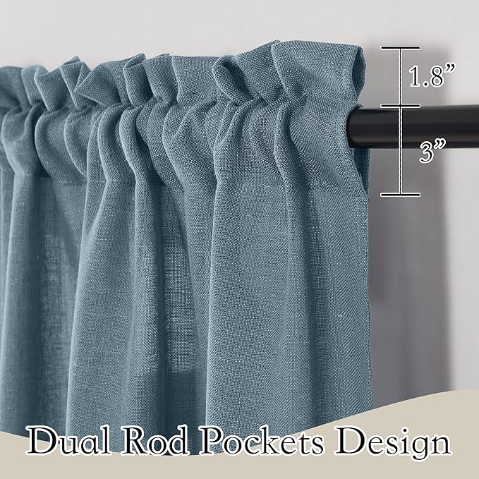 RYB HOME Blue Sheer Curtain Tiers 36 inch Length, Semi Sheer Half Privacy Kitchen Window Covering Lights Filtering for Cafe Bathroom Closet, Stone Blue, W52 x L36 inch, 2 Panels