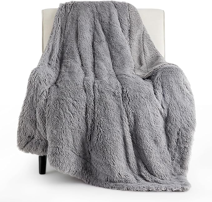 Bedsure GentleSoft Fluffy Grey Throw Blanket, Grey Decor Cozy Gifts for Women Men, Soft Sherpa Fleece Fuzzy Plush Thick Warm Minky Faux Fur Throw Blanket for Couch Bed Sofa, Gray Gifts for Dad, 50x60