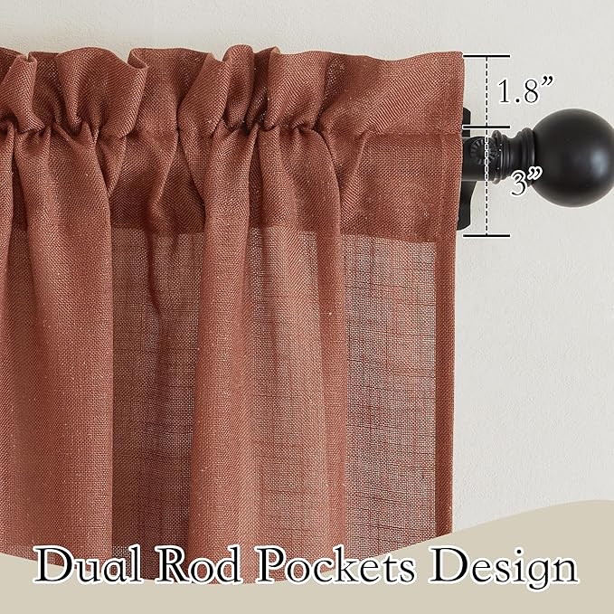 RYB HOME Curtains 63 inch Length, Semi Sheer Linen Blend Light Filtering Shades UV Protection Window Panels Drapes for Farmhouse, Living Room, Study, Home Office, 52 Wide x 63 inch Long, Terracotta