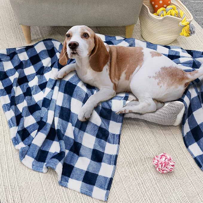 PAVILIA Buffalo Check Fleece Throw Blanket | Blue White Checkered Plaid Flannel Blanket | Soft Velvet Lightweight Microfiber Blanket for Bed Couch Sofa | 60x80 Inches Checker Navy