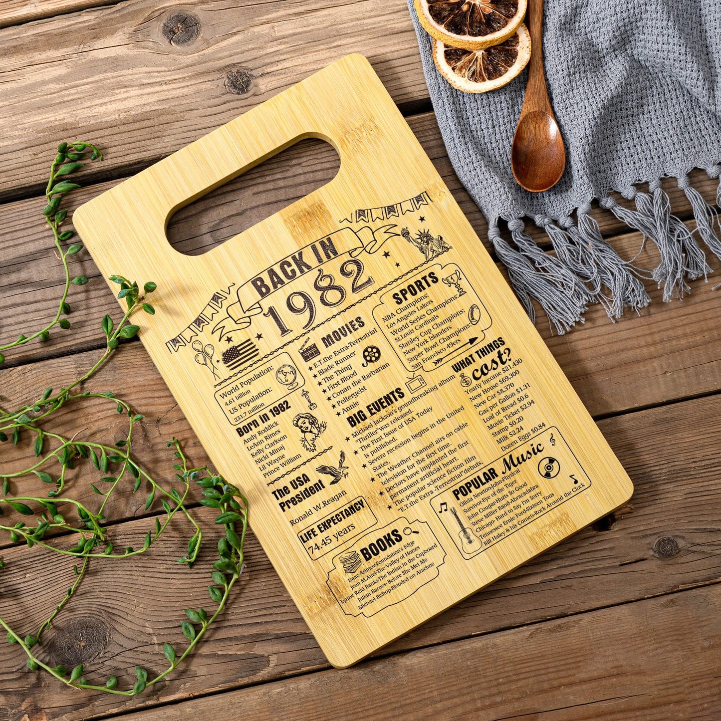 43th Birthday Gifts For Women or Men, Back In 1982 Cutting Board 43th Birthday Decorations，43Year Old Anniversary Birthday Gifts