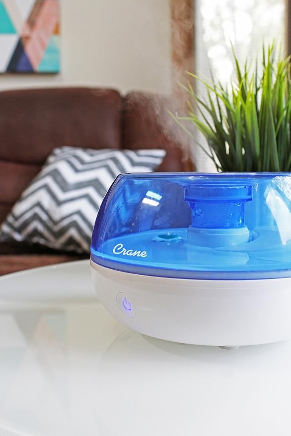 Crane Personal Ultrasonic Cool Mist Humidifier, for Home Bedroom Hotels Travel and Office, 0.2 Gallon, Filter Free, Blue and White (Pack of 2)