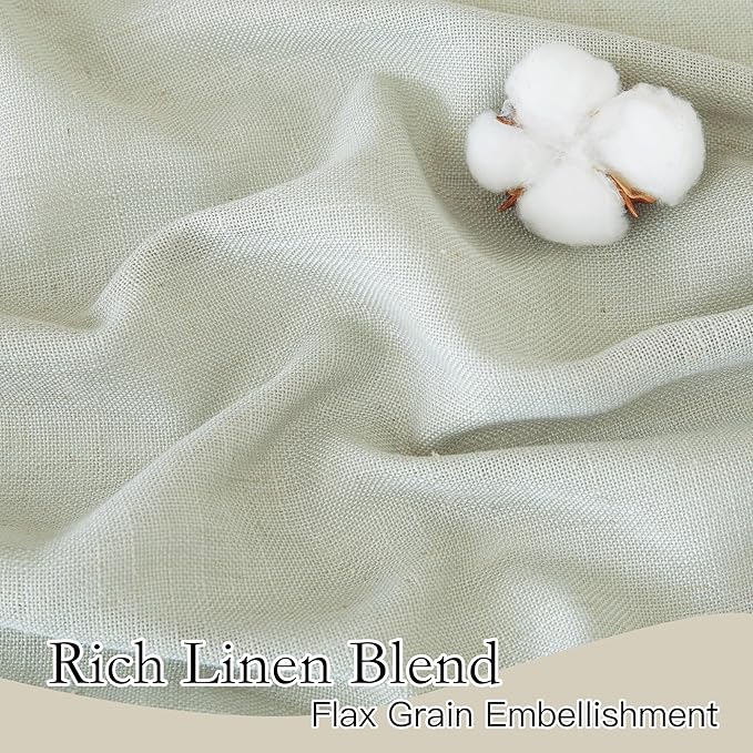 RYB HOME Flax Linen Blend Curtains for Closet Kitchen, Semi Translucent Privacy Protection Light Filtering Decorative Short Small Window Drapes for Bedroom, W 52 x L 36 inches, Sage Green, 2 Panels