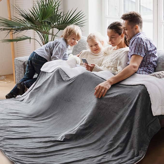 Bedsure GentleSoft Sherpa Fleece Oversized Cal King Blankets for Bed - Thick and Warm, Soft Fuzzy Plush Large Blanket for Winter, Grey, 112x98 Inches