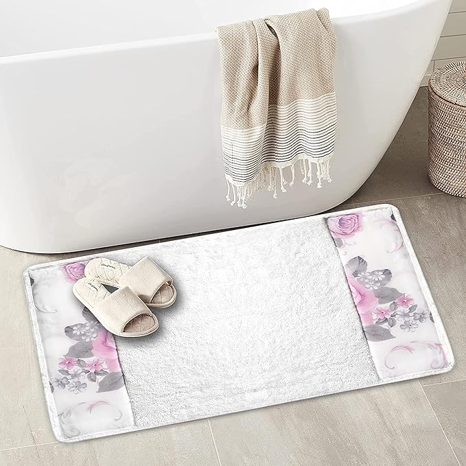 Zahari Home Michelle Bathroom Rug Luxury Bath Rug Washable Beautiful Shower Mat Unique Design Stylish Non Slip Shower Mat Floral Rug Bath Shower Tub Decor