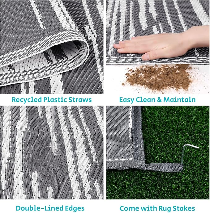 HEBE Outdoor Rug 5'x8' Waterproof for Patios Clearance, Reversible Plastic Straw Rug Camping Carpet, Indoor Outdoor Area Rugs Patio Mats for RV,Picnic,Backyard,Deck,Balcony,Porch