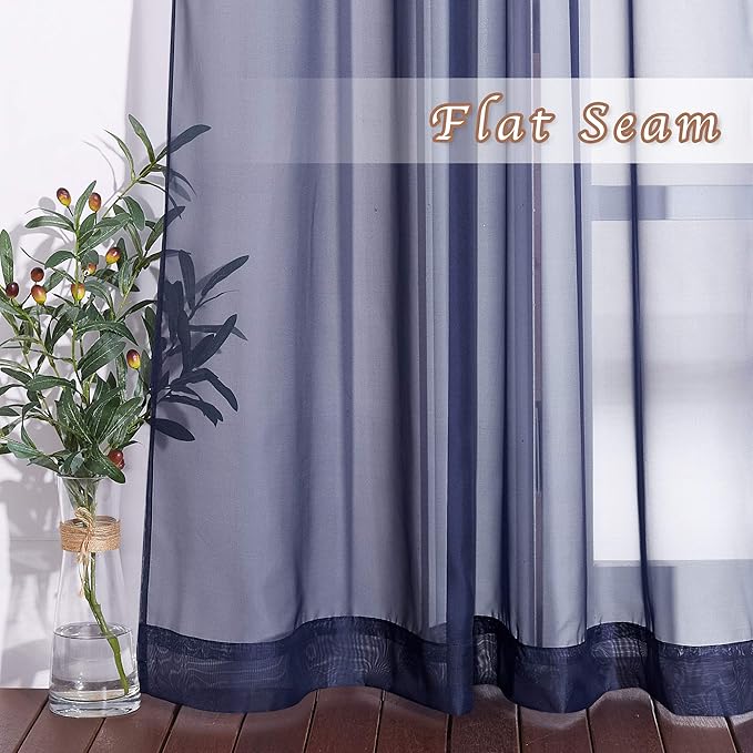 NICETOWN Sheer Curtains for Living - Long Voile Window Drapes Panels 84" for Patio/Boy Room/Master Bedroom/Sliding Door (54" W, Dark Blue, Set of 2)