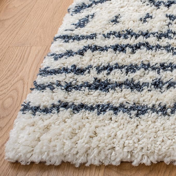 SAFAVIEH Arizona Shag Collection Runner Rug - 2'3" x 8', Ivory & Slate, Moroccan Design, Non-Shedding & Easy Care, 1.6-inch Thick Ideal for High Traffic Areas in Living Room, Bedroom (ASG741M)