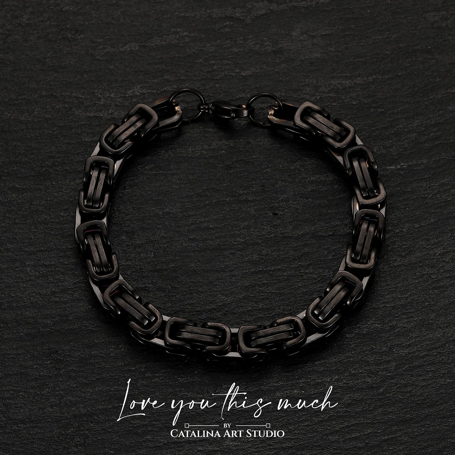 Love You This Much To My Man Cuban Link Bracelet for Him, Romantic Birthday Gifts for Him, Jewelry for Him, Best Gifts for Husband from Wife (Black-Black, Stainless Steel)