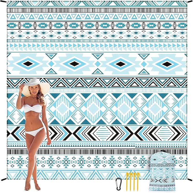 Beach Blanket Waterproof Sandproof Extra Large Beach Mat 79" X 83"/120"x108"for 1-8 Adults Quick Drying Durable Outdoor Picnic Mat for Beach Travel Camping Hiking
