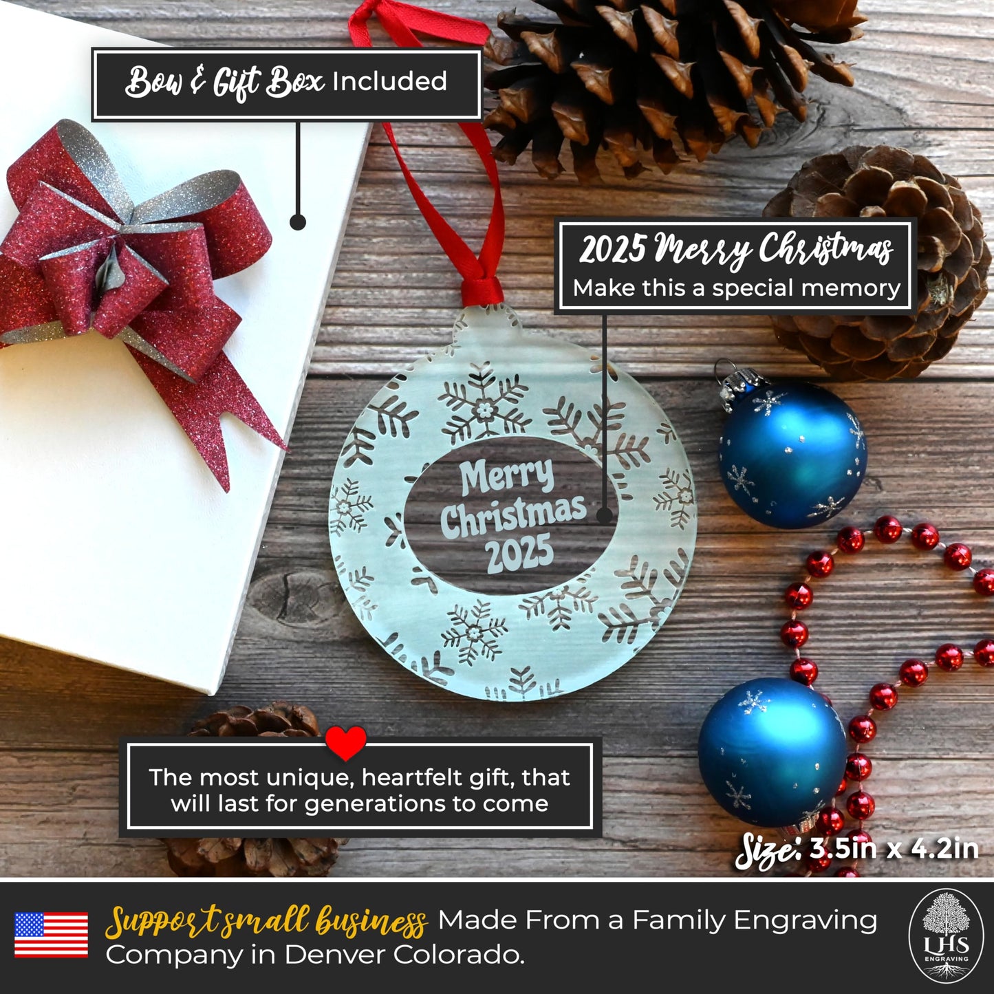 Christmas Ornaments 2025 Crystal Clear Frosted White Bulb Shape Gift Box Incld | Best Gifts for Engagements, Babys First, Couples, and First Home, Non Personalized | Made in USA