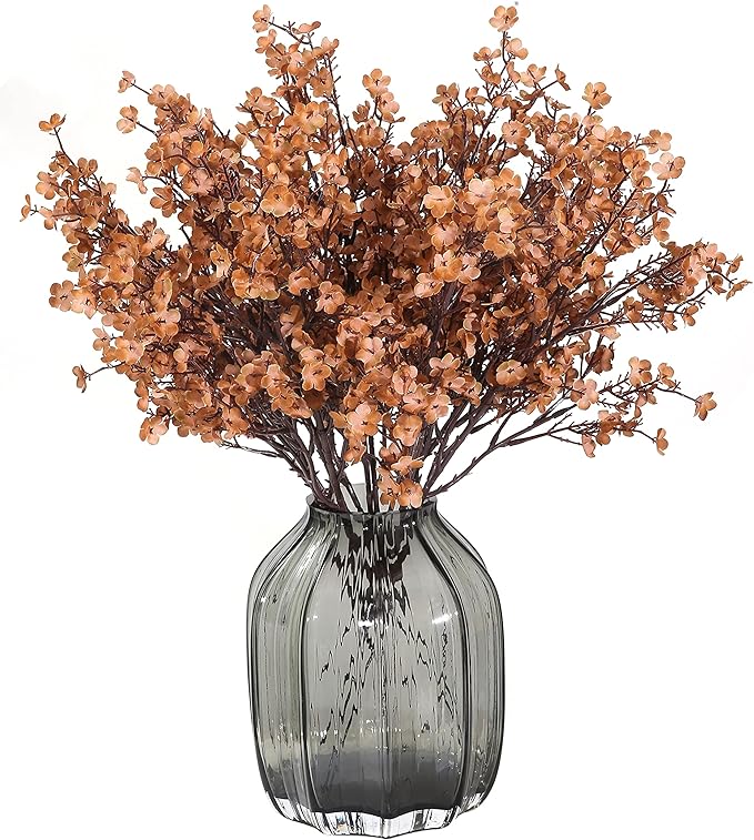 JAKY-Global Babys Breath Silk Artificial Flowers 12 Bundle Fake Plants Fall Decorations for Home Farmhouse Decor Wedding Party Decoration Bouquets DIY Garden (Dark Brown Pink 12pcs)