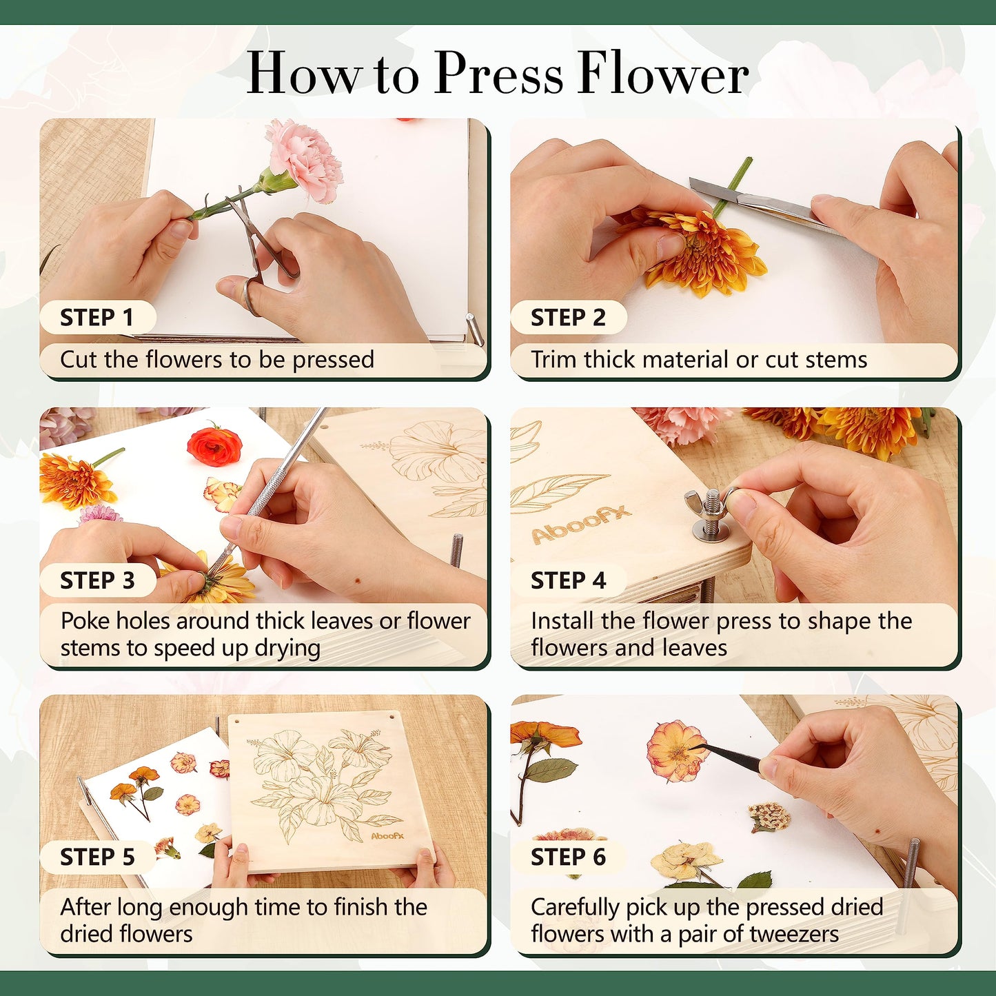 Aboofx Flower Press Kit, Craft Kits 11"x11" 10 Layers Wooden Flower Pressing Kit for Crafts Pressed Flowers and Plant for DIY Art, Preservation for Bookmark Frame Wedding Flower Drying