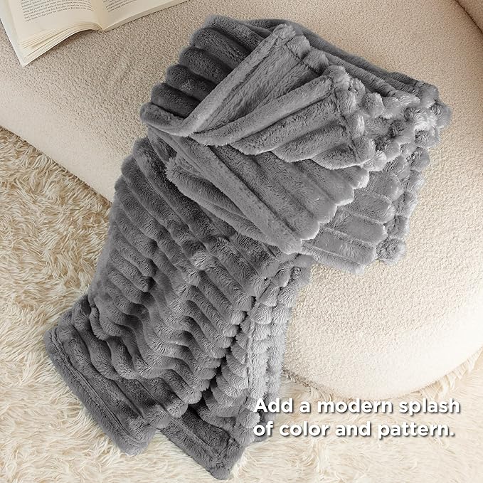 Bedsure GentleSoft Frost Gray Fleece Blanket for Couch - Cozy Soft Blankets for Women, Cute Small Throws for Girls, 50x70 Inches