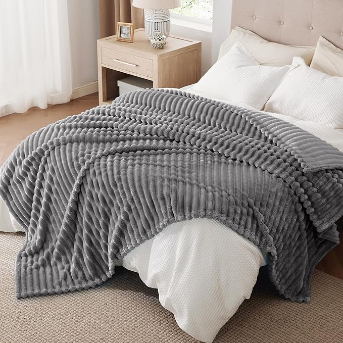 Bedsure GentleSoft Frost Gray Fleece Blanket for Couch - Cozy Soft Blankets for Women, Cute Small Throws for Girls, 108x90 Inches