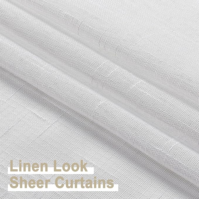 Aiyufeng Kirei Elegant Extra Long Linen Look Sheer Curtains 96 Inches Long 2 Pieces, Farmouse Semi Sheers Linen Curtains/Window Treatments Panels/Drapes (Set of 2, 40 by 96 Inch, Pure White)
