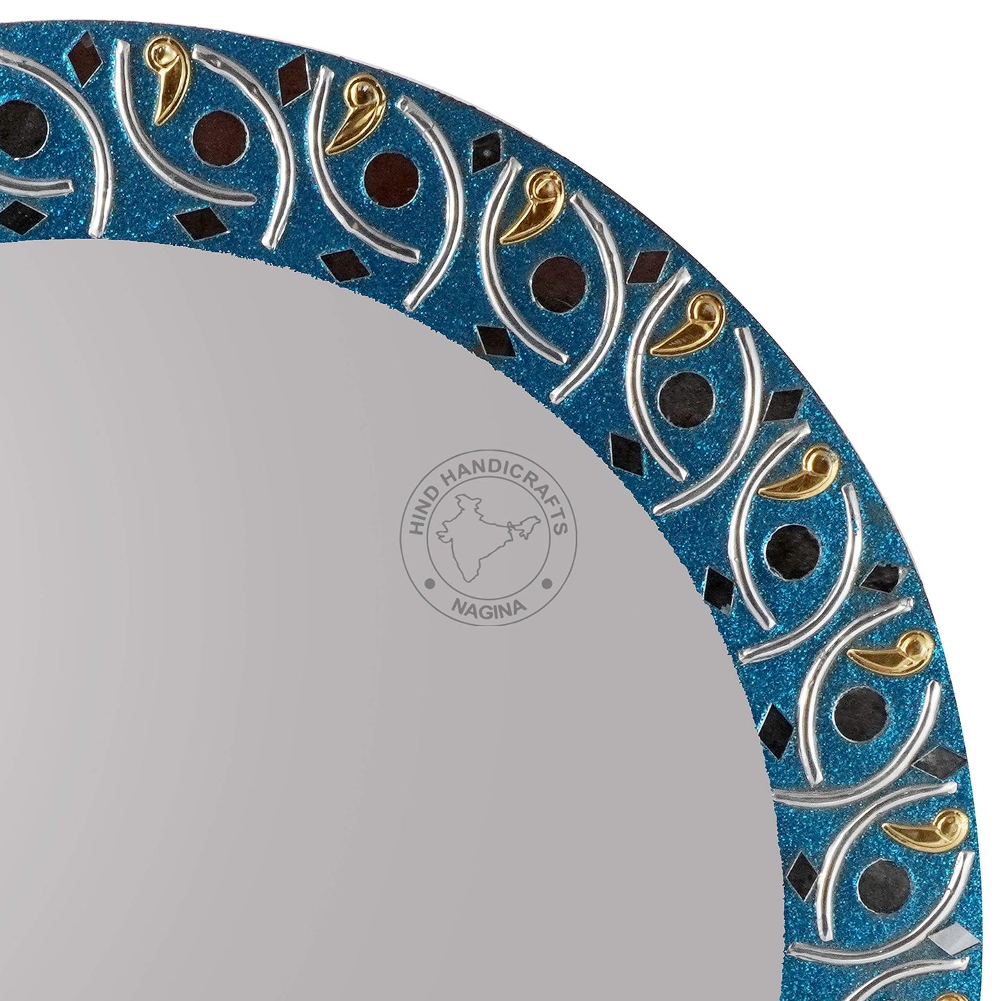 Hind Handicrafts Round Wall Mirror - Round Mirror, Rustic Accent Mirror for Bathroom, Entry, Dining Room, & Living Room. Metal Round Mirror for Wall (Turquoise 1, 16" x 16"")"
