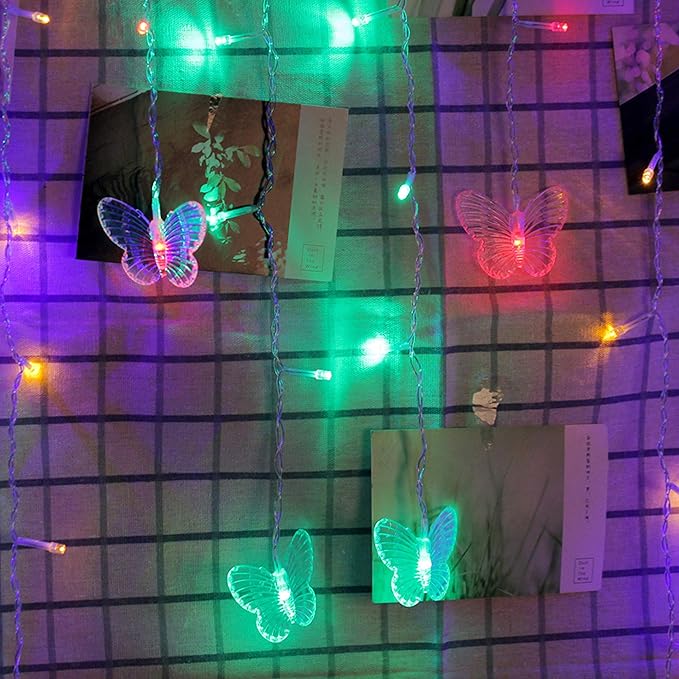 Decorman Butterfly Curtain Lights, 4.9ft 48 LED USB Window Fairy Lights 10 Butterflies 8 Modes Firefly Twinkle String Lights for Room Bedroom Wall Ceiling Party Wedding Christmas (Colorful)