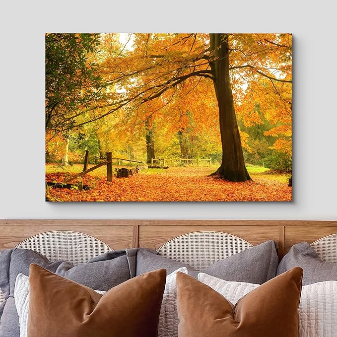 wall26 Canvas Print Wall Art Yellow & Orange Autumn and Fall Forest Floral Nature Photography Realism Rustic Scenic Relax/Calm Multicolor for Living Room, Bedroom, Office - 32"x48"