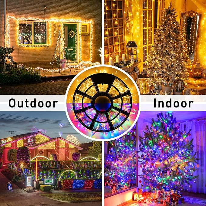 JMEXSUSS 600 LED Color Changing String Lights Plug in, 168FT Warm White & Multicolor Christmas Lights with Remote, Christmas String Lights Outdoor Waterproof Clear Wire for Tree Xmas Decor