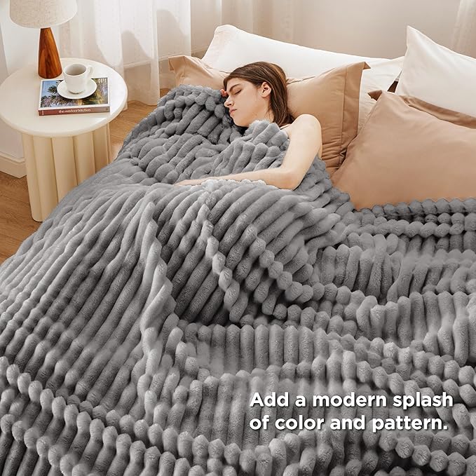 Bedsure GentleSoft Frost Gray California King Size Blanket for Couch - Cozy Soft Blankets for Women, Cute Small Fleece Throws for Girls, 102x96 Inches