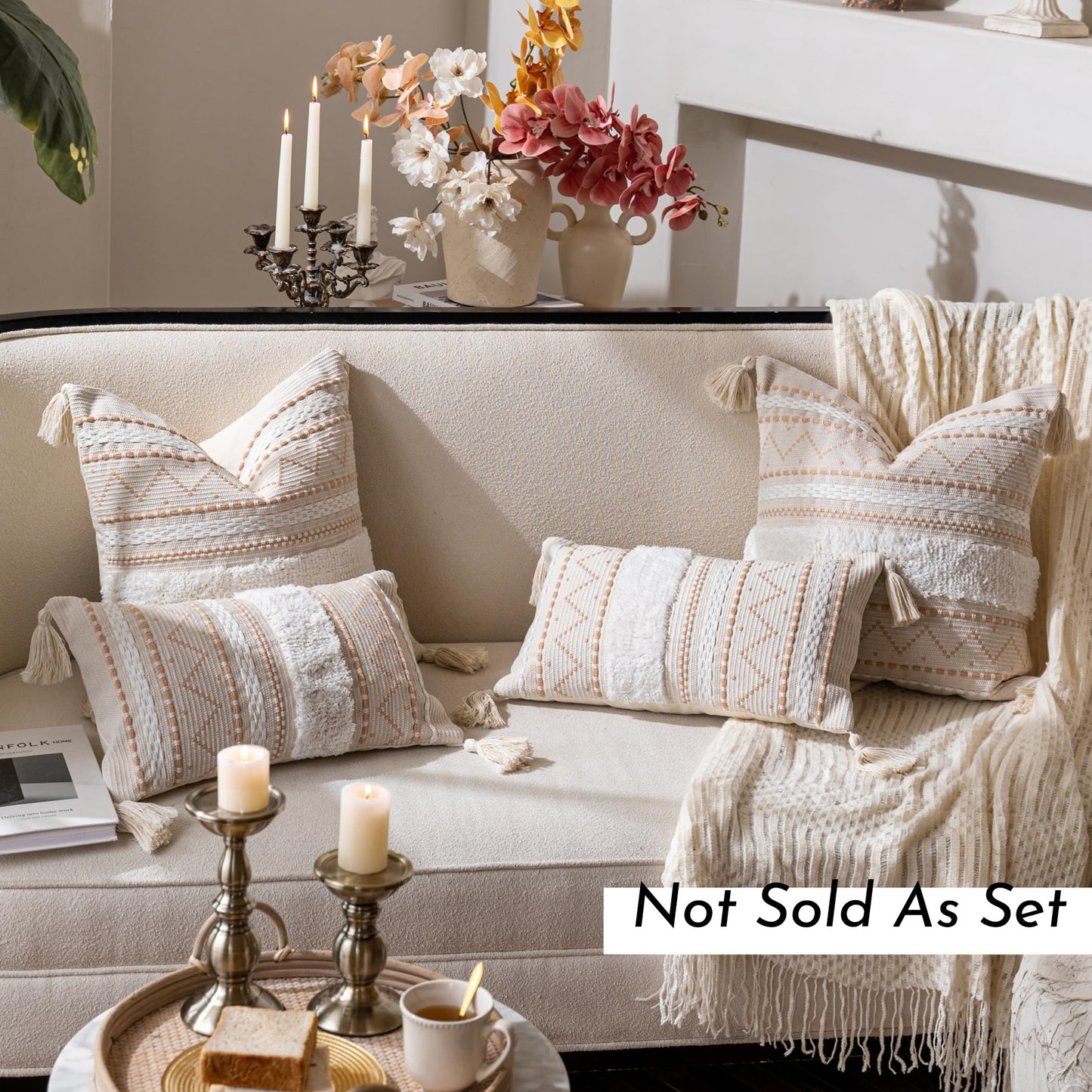 BlissBlush Decorative Lumbar Throw Pillow Cover 12x20 Cream Neutral White Rectangular Boho Accent Pillowcase Farmhouse Cushion for Couch Sofa Bedroom Living Home Décor (Cover ONLY, Pack of 1)