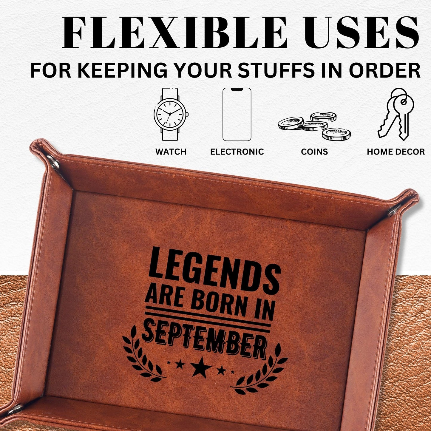 INNObeta Birthday Gifts for Men, Happy Birthday Valet Tray for Him, Male, Boyfriend, Son, Husband, Dad, Desktop Organizer PU Leather Tray - Legends are Born in September