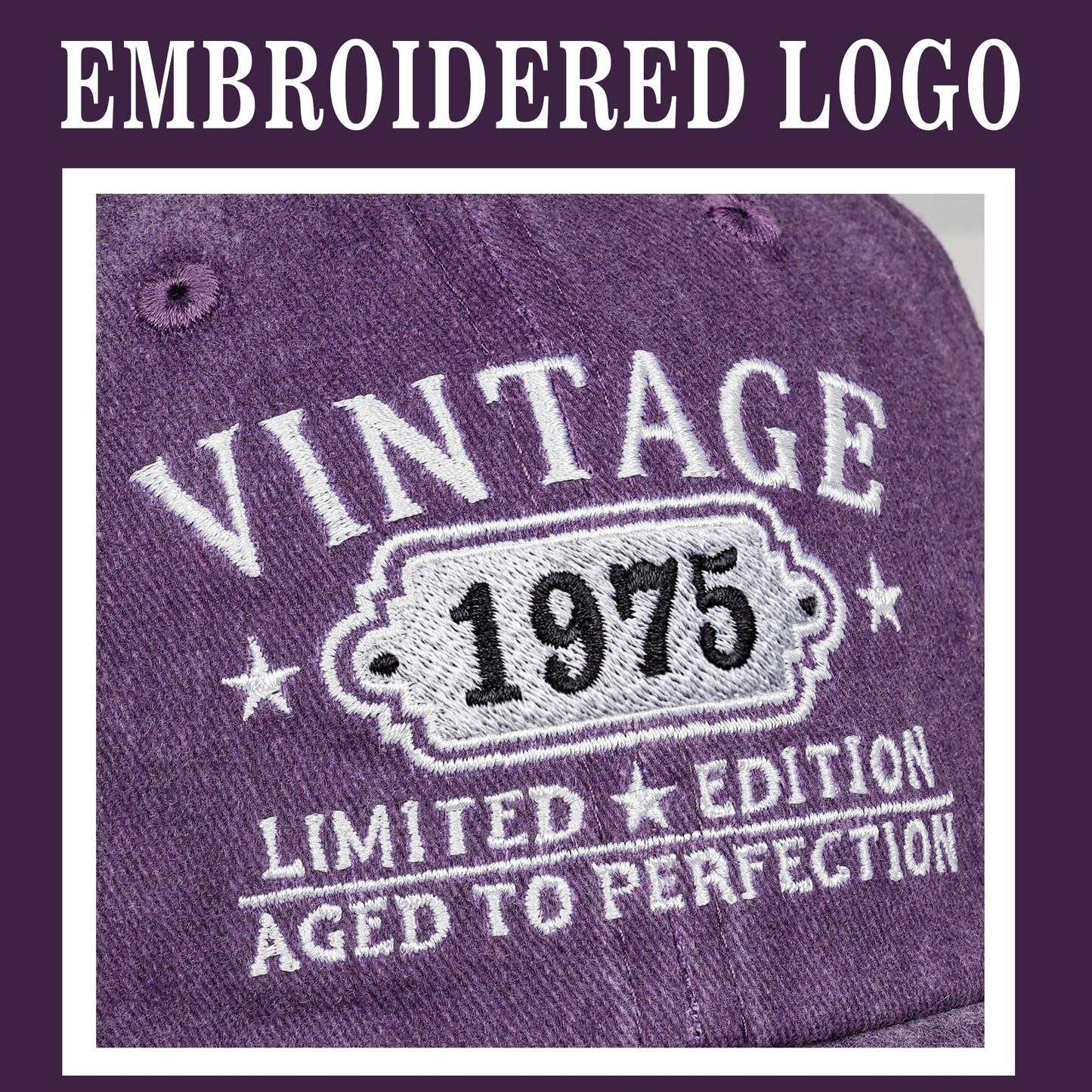 50th Birthday Gifts for Her Him Vintage 1975 Embroidered Black Baseball Cap Women Men Purple