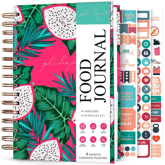 PLANBERRY Food Journal Premium – Nutrition Planner – Diet & Calorie Tracker – Meal & Exercise Diary – Weight Loss Journal (Dragon Fruit)