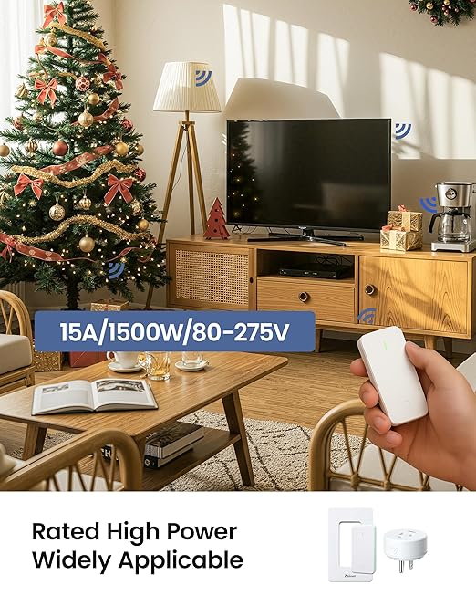 Remote Control Outlet Plug Switch, Buckle Design & Removable Wireless Light Switch, No Wiring Needed, 300 ft, 15A/1500W, Programmable, for Household Appliances(2 Pack)