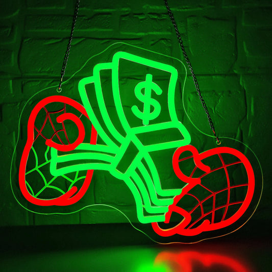 Money Neon Sign for Wall Decor Dimmable Dollar Neon Light for Man Cave USB Power LED Money Sign for Casino Bar Shop Gym Game Room Bedroom Pub Party Christmas Birthday Gifts Size 13.7* 11.3In (WZCP180)