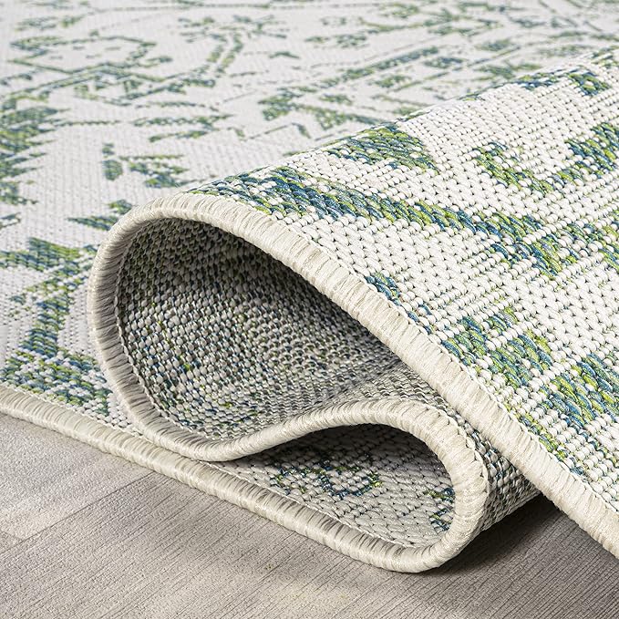 JONATHAN Y SMB105G-5 Estrella Bohemian Medallion Textured Weave Indoor Outdoor Area-Rug, Coastal Traditional Easy-Cleaning,Bedroom,Kitchen,Backyard,Patio,Non Shedding, 5 X 8, Green/Cream