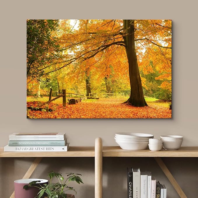 wall26 Canvas Print Wall Art Yellow & Orange Autumn and Fall Forest Floral Nature Photography Realism Rustic Scenic Relax/Calm Multicolor for Living Room, Bedroom, Office - 32"x48"