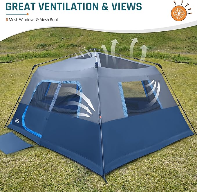 4/6/8 Person Instant Cabin Tent, Easy 60 Second Setup Family Tents for Camping, Pop up Camping Tent, Large Waterproof Tents for Outdoor Camping, Spacious Interior, Upgraded Ventilation