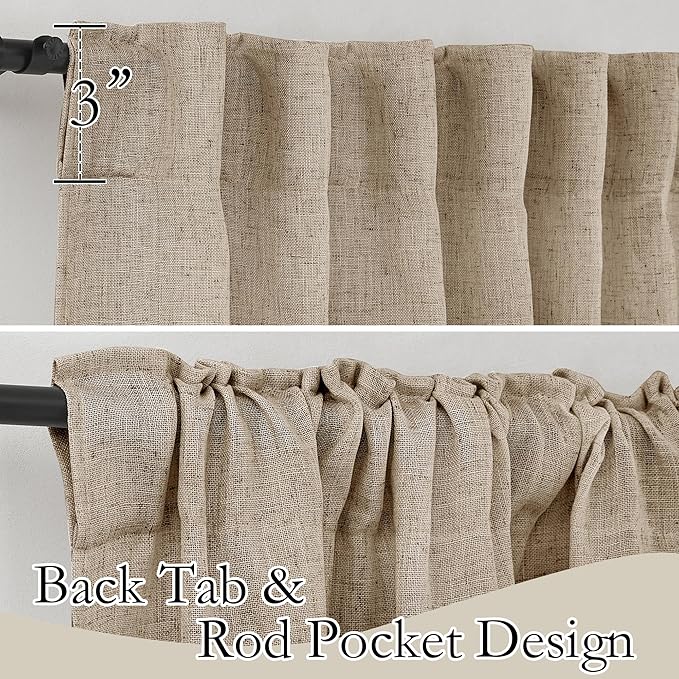 RYB HOME Semi Sheer Linen Blend Curtains - Back Tab 70 inches Widith Light Filtering Half Privacy Home Decor for Long Windows Living Room Bedroom Nursery, W 70 x L 84 inch, 2 Pcs, Khaki