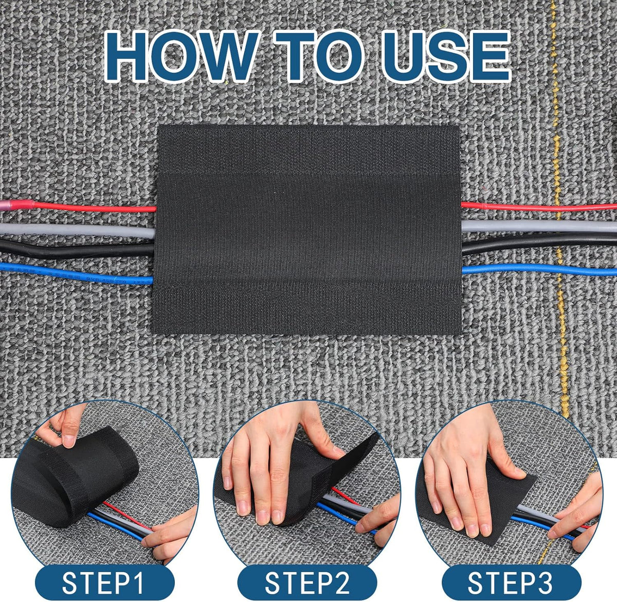 WILLBOND Carpet Cord Cover Cable Grip Floor Cover Cable Protector Management Only for Commercial Office Carpet(Black,147.64 ft)
