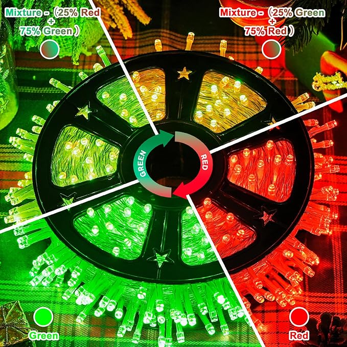 JMEXSUSS 168ft 600 LED Red to Green Halloween Lights Outdoor, Red Green Color Changing Christmas Lights, Christmas Twinkle String Lights Plug in for Tree Porch Yard Halloween Decorations