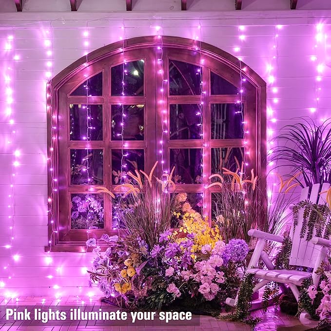 JMEXSUSS 300 LED Curtain Lights Plug in with Remote, Pink String Lights for Bedroom, Christmas, Window, Wall, Party, Teen, Girls' Room, Dorm, Valentine's Day Indoor Outdoor Decor, 9.8X9.8ft