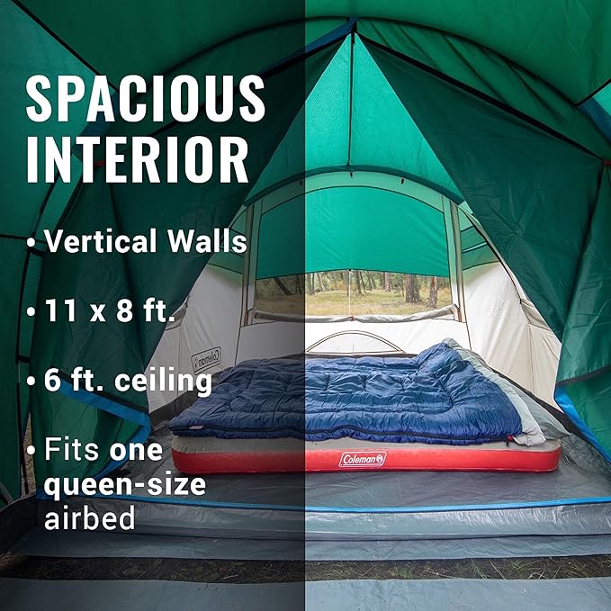 Coleman Weatherproof 4-Person Cabin Tent with Screened Porch, Screen Room Adds 35% More Space, Rainfly Included, 10-Minute Setup