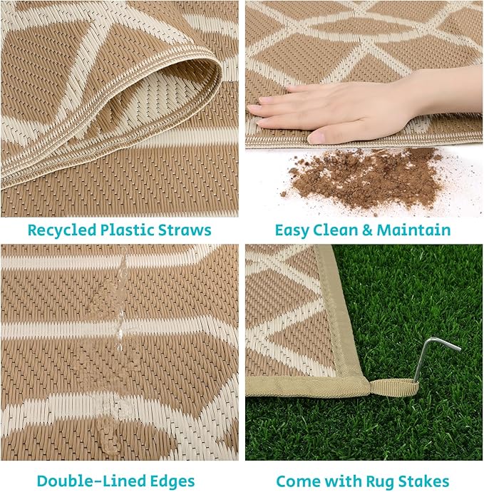 HEBE Outdoor Rug 5'x8' for Patios Clearance Waterproof Patio Mat Plastic Straw Rug Reversible RV Camping Tent Rug Outside Indoor Outdoor Area Rugs for RV,Deck,Beach,Balcony,Camper
