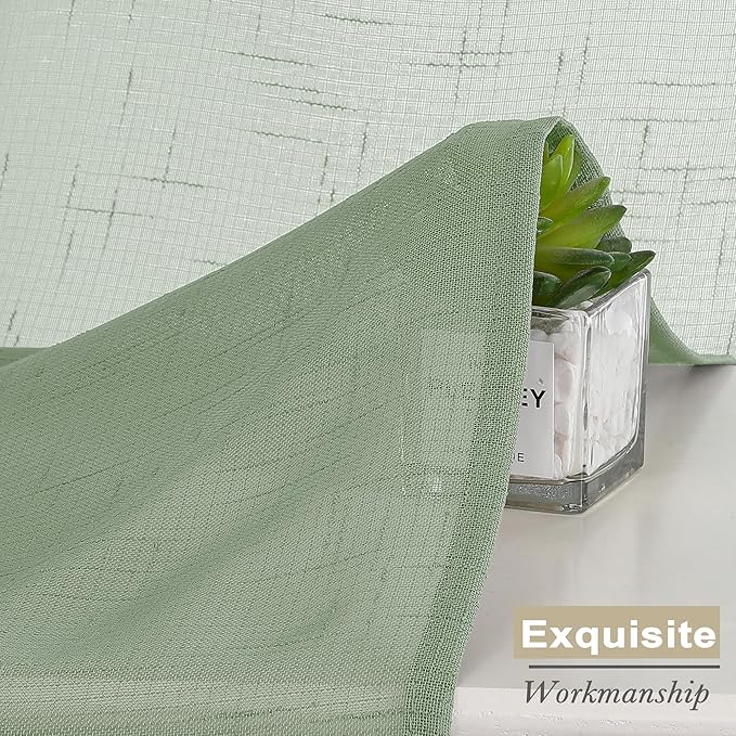 Aiyufeng Kirei Long Sage Green Sheer Curtains 96 Inch - Linen Look Privacy Sheer Curtains Window Treatment Drapes Farmhouse Decor for Bedroom Living Room Sliding Glass Door, 40Wx96L, 2 Panels