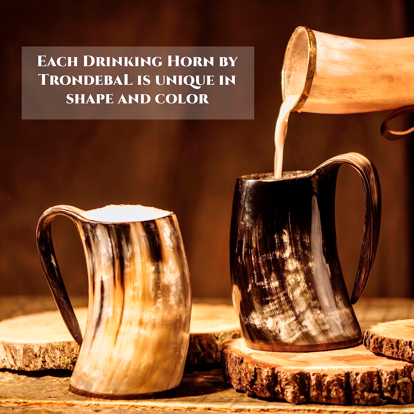 Trondebal Viking Drinking Horn Mug, 15-20 Oz Natural Ox Horn Cup & Cofee Stein | Cool Unique Gift for Men and Women, Home Decor Accessories | Shot Glasses for Beer, Ale, Whiskey, Mead