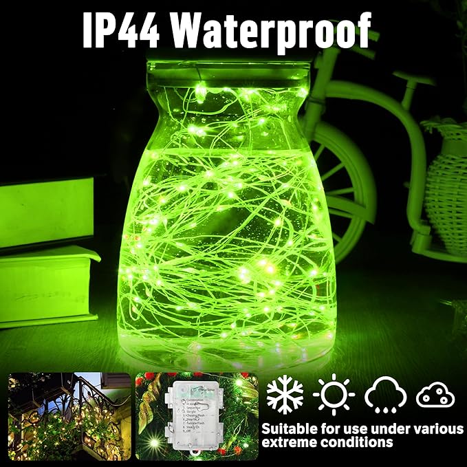 LAMPHOME 100 LED Green St Patrick's Day Fairy Lights Battery Operated, Copper Wire Starry String Lights, 32.5Ft Multi Functions & Timer with Remote for St Patrick's Day Decorations